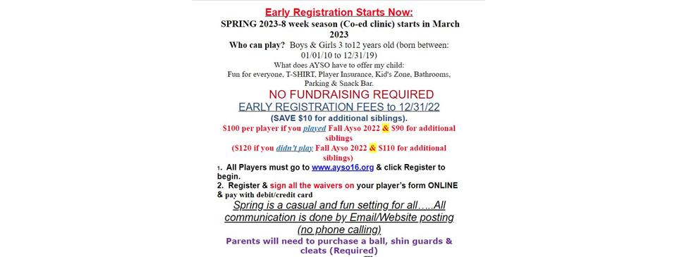 Spring Early Registration